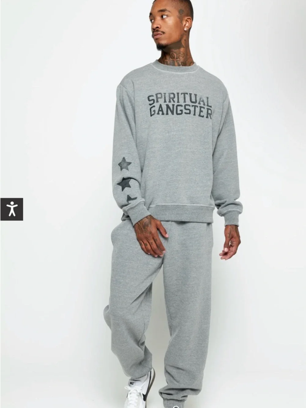 Spiritual Gangster Men's ASTRA HEATHERED Gray SET sweatpants & crew sweatshirt